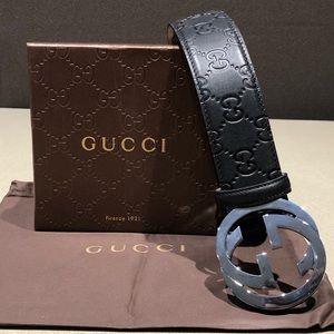 Mens Authentic Black Leather Belt w/ Silver Buckle